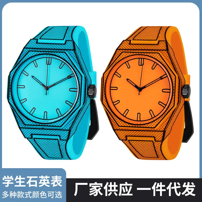 Men Women Orange Quartz Watch with Blue Dial - Image 3