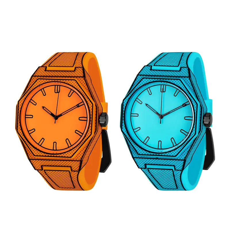 Men Women Orange Quartz Watch with Blue Dial - Image 4