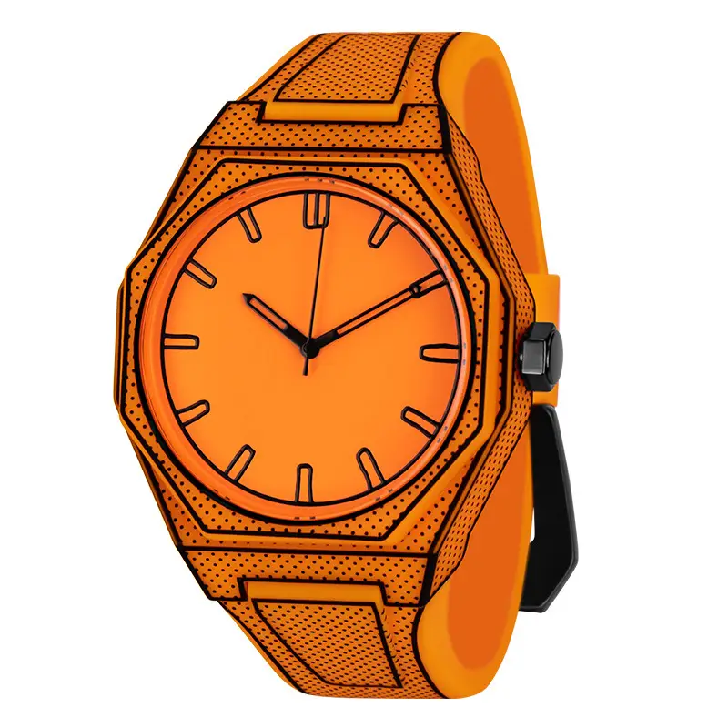 Men Women Orange Quartz Watch with Blue Dial - Image 5