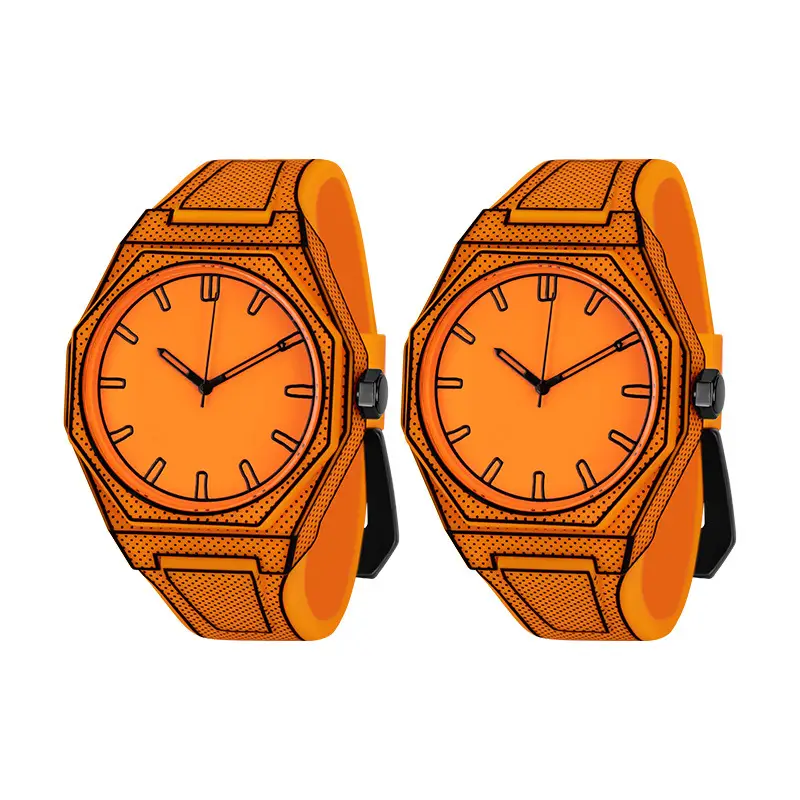 Men Women Orange Quartz Watch with Blue Dial - Image 7