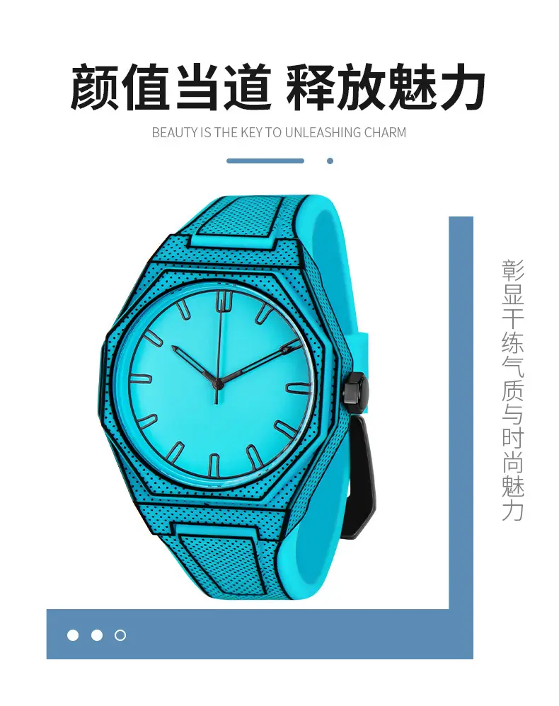 Men Women Orange Quartz Watch with Blue Dial — feature 3