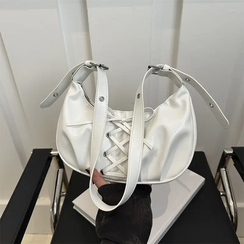Black PU Lace-Up Bow Shoulder Bag for Women - Image 5