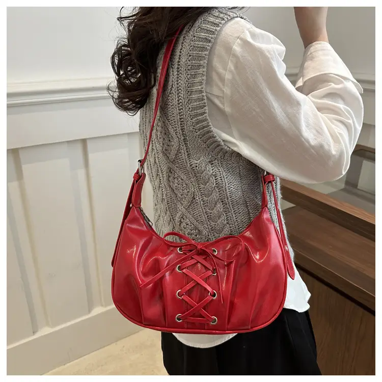 Black PU Lace-Up Bow Shoulder Bag for Women — feature 12