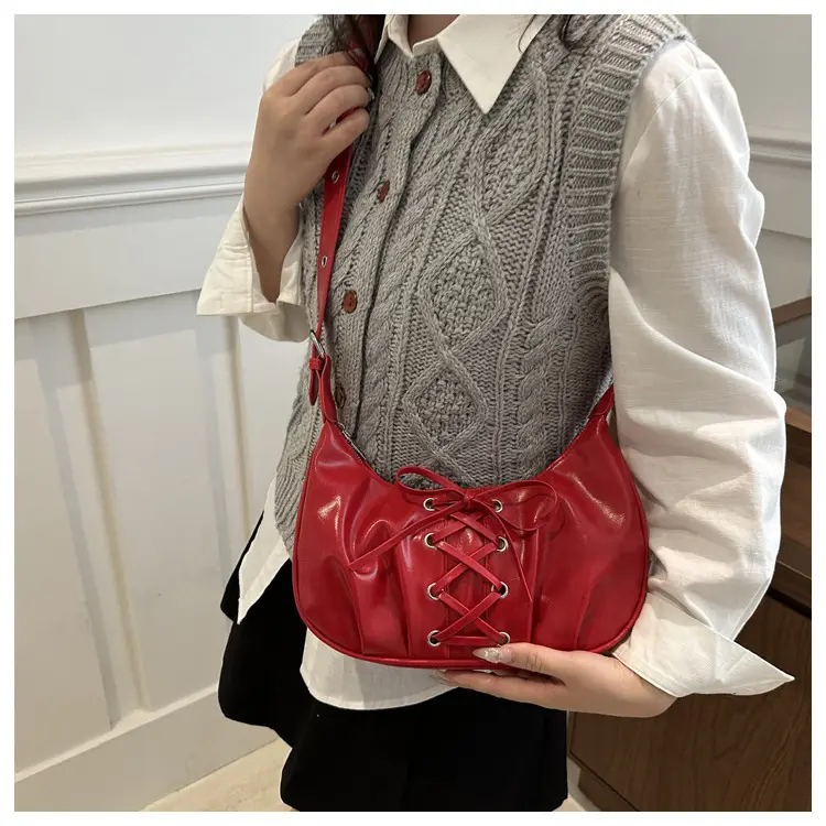 Black PU Lace-Up Bow Shoulder Bag for Women — feature 14