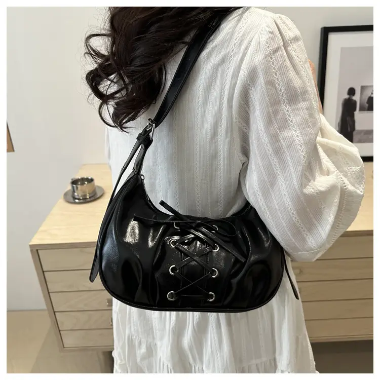 Black PU Lace-Up Bow Shoulder Bag for Women — feature 17