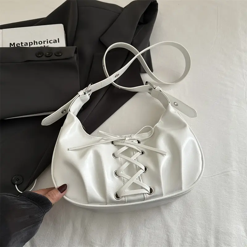 Black PU Lace-Up Bow Shoulder Bag for Women - Image 2
