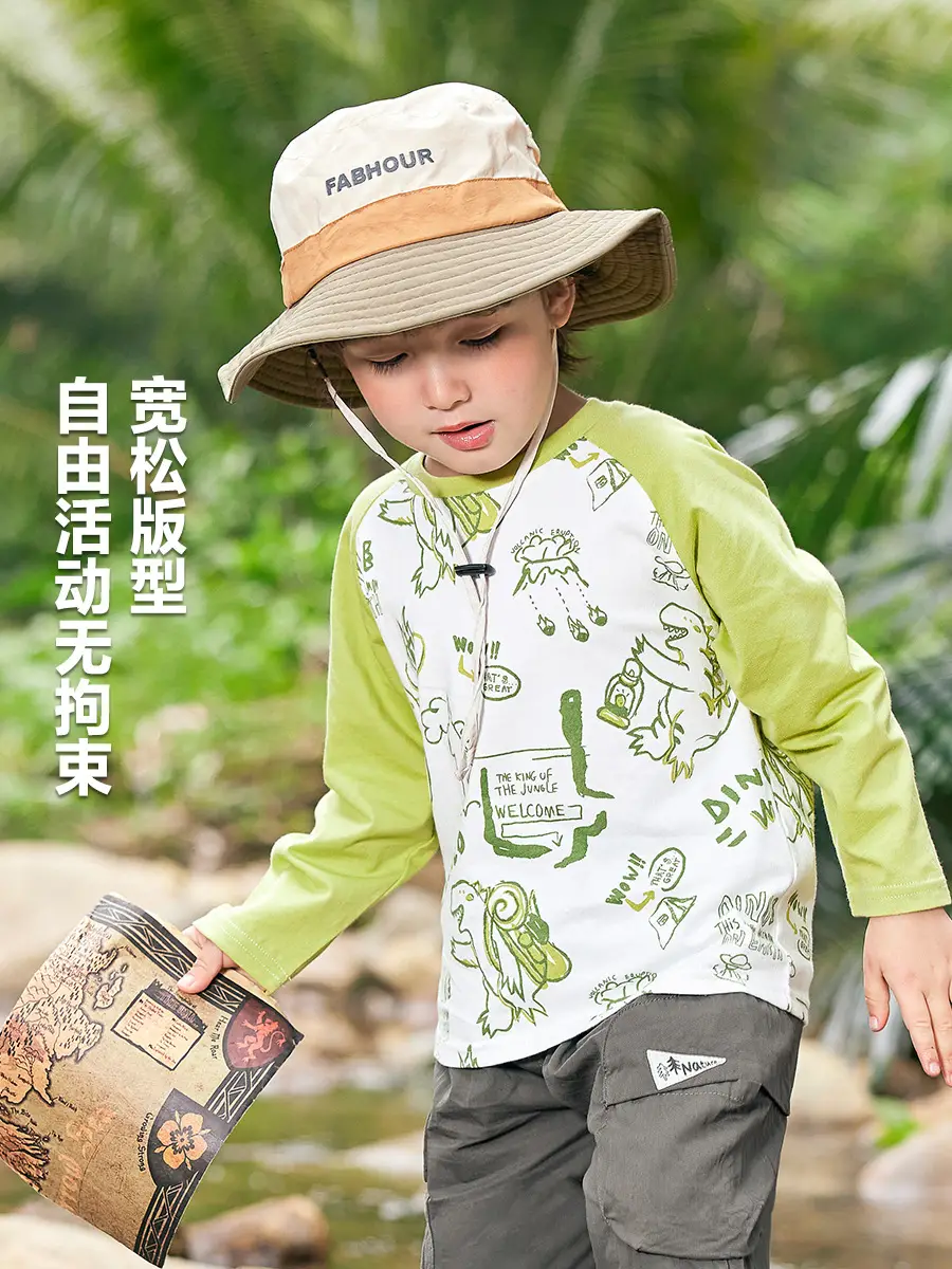 Boys Antibacterial Cotton Long Sleeve T-Shirt Green White - Image 5