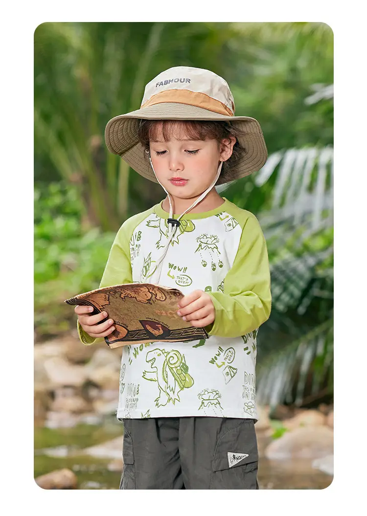 Boys Antibacterial Cotton Long Sleeve T-Shirt Green White — feature 18