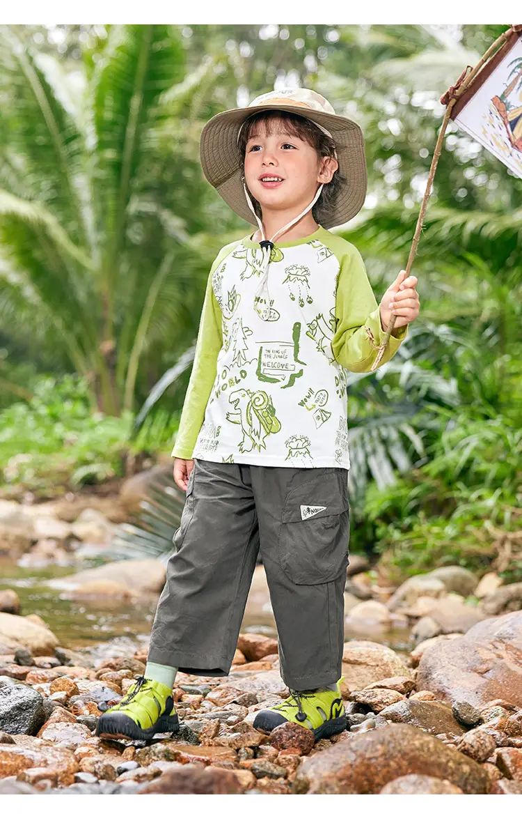 Boys Antibacterial Cotton Long Sleeve T-Shirt Green White — feature 20