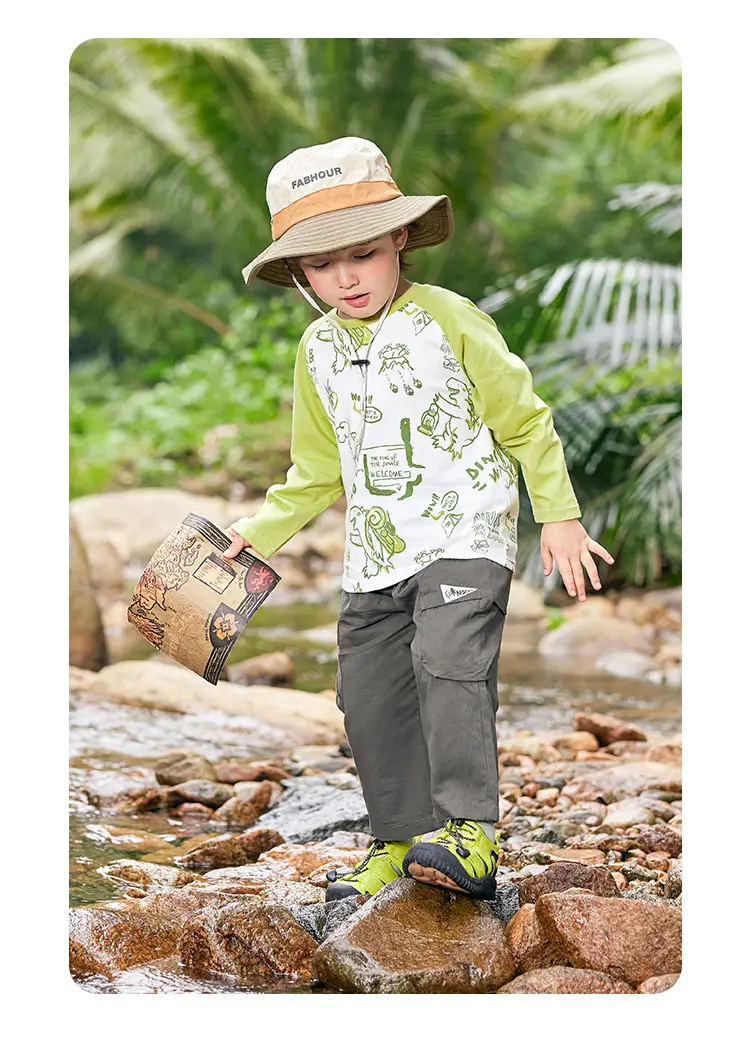 Boys Antibacterial Cotton Long Sleeve T-Shirt Green White — feature 21