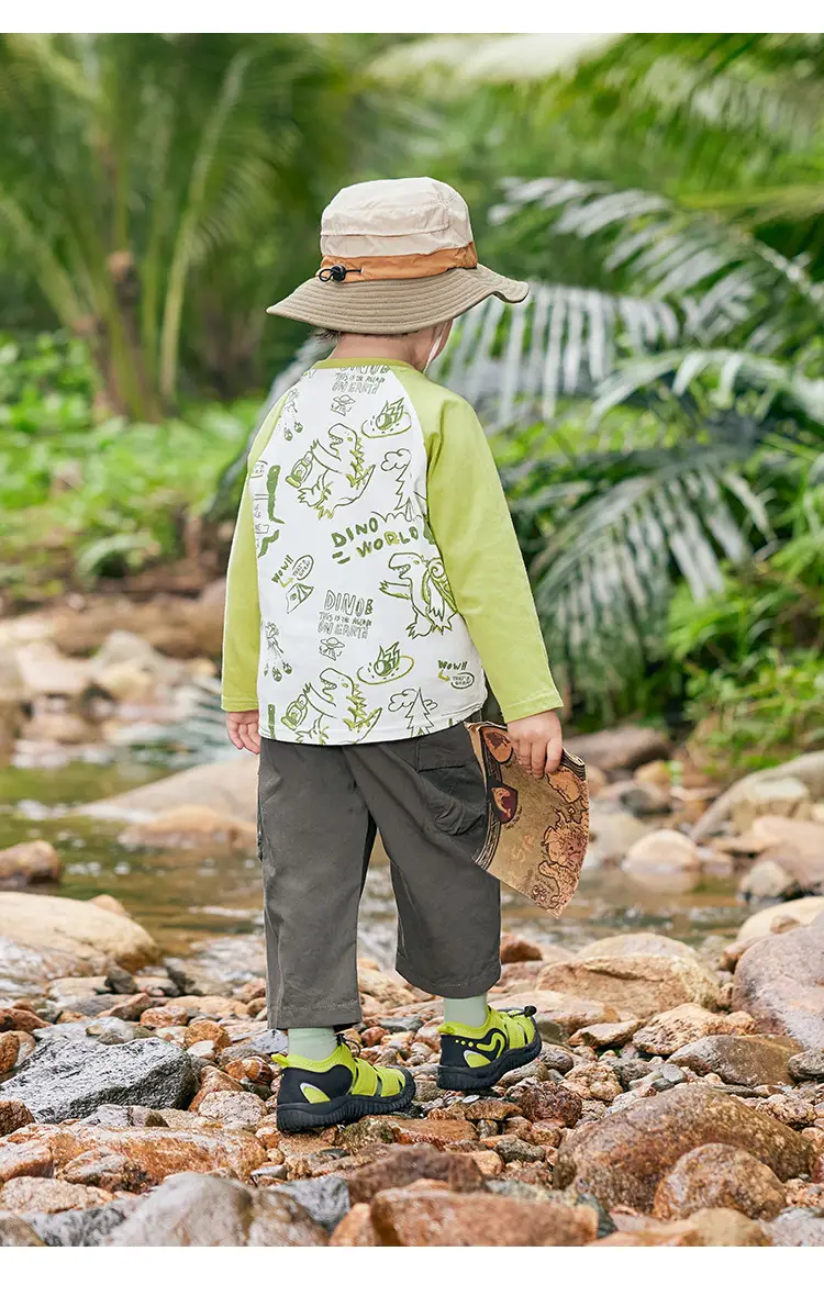 Boys Antibacterial Cotton Long Sleeve T-Shirt Green White — feature 22