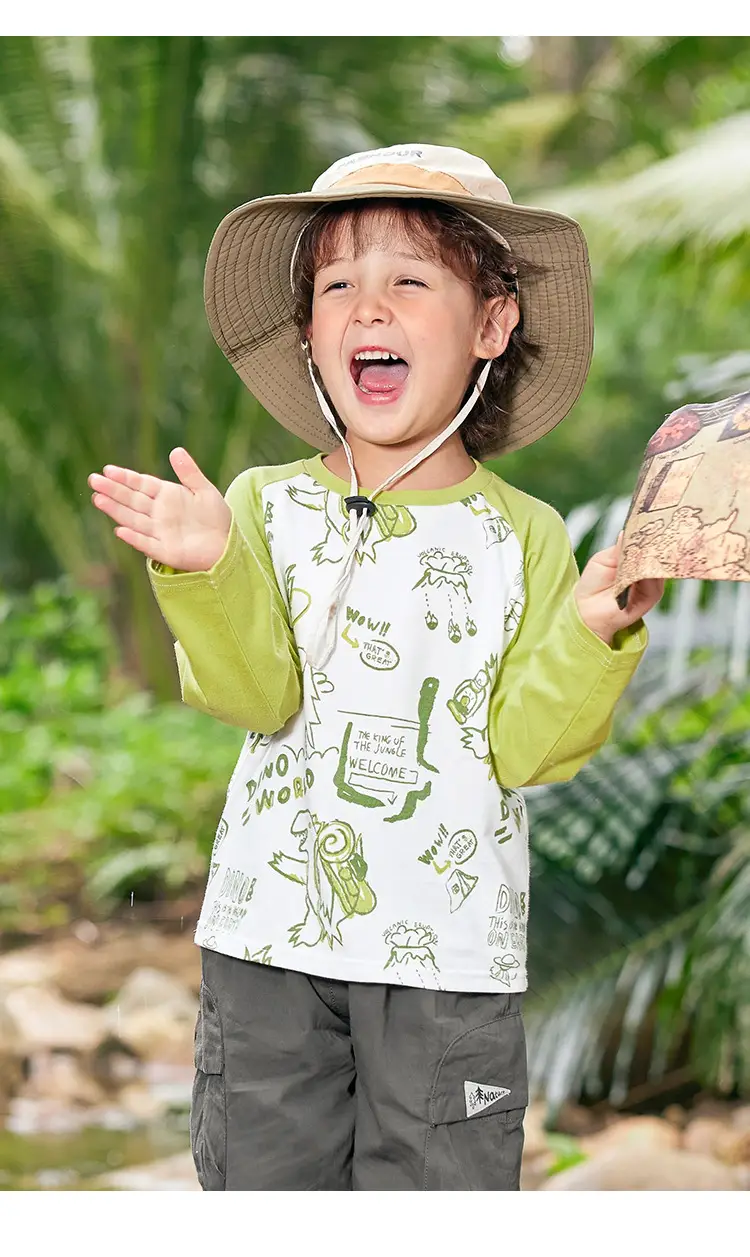 Boys Antibacterial Cotton Long Sleeve T-Shirt Green White — feature 3