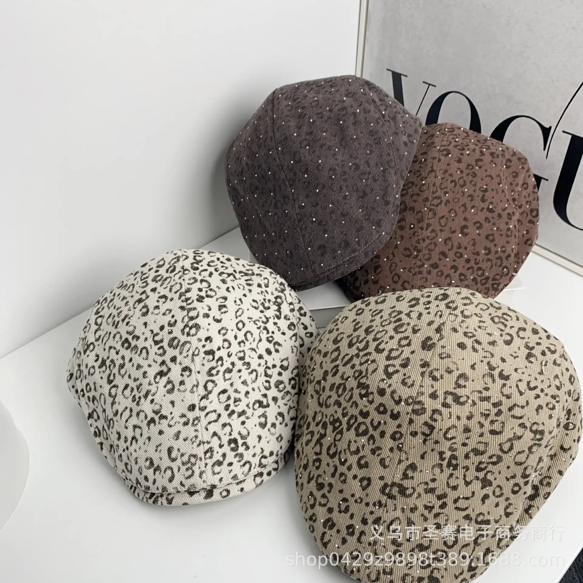 Japanese Gypsophila Rhinestone Leopard Print Hat - Image 5