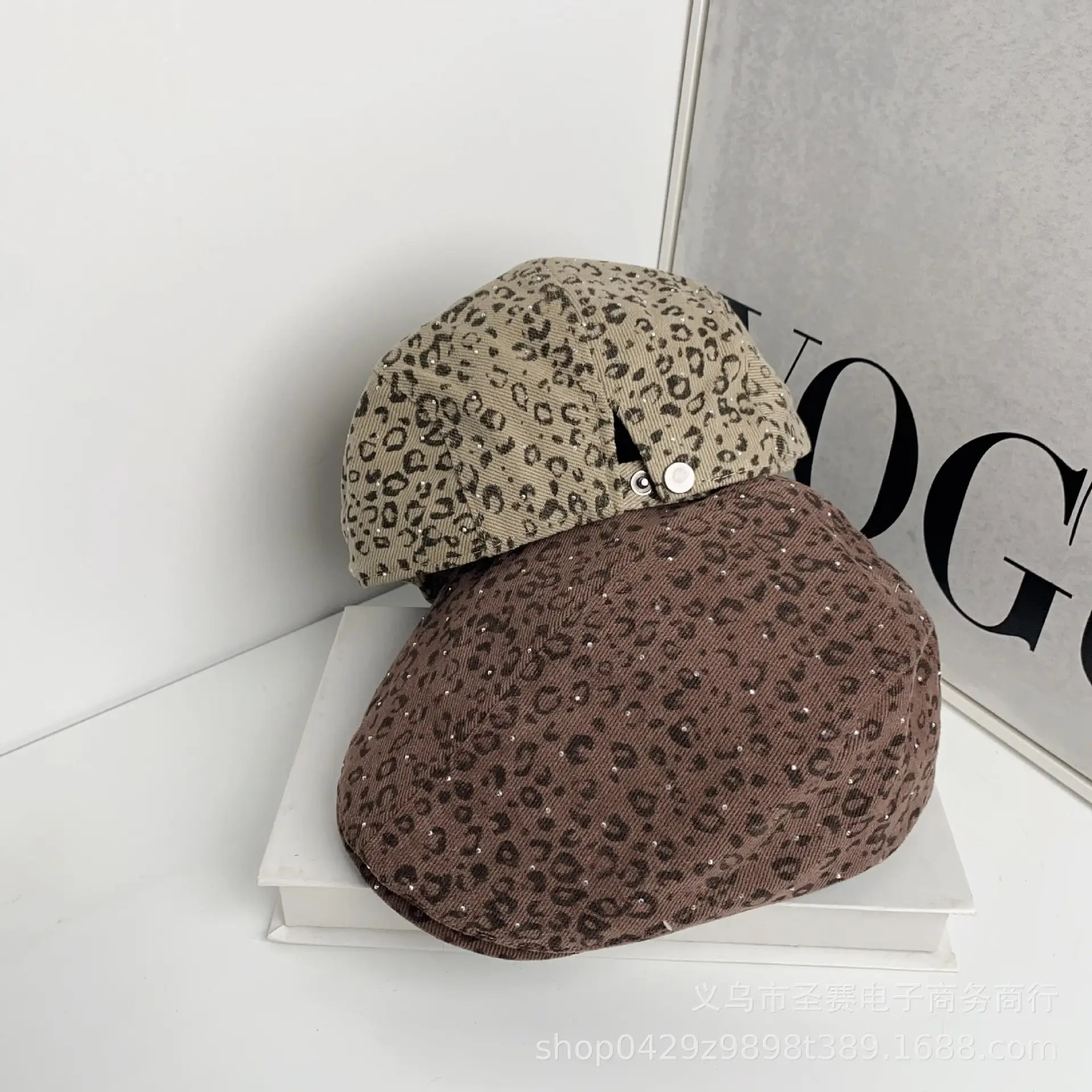 Japanese Gypsophila Rhinestone Leopard Print Hat - Image 7