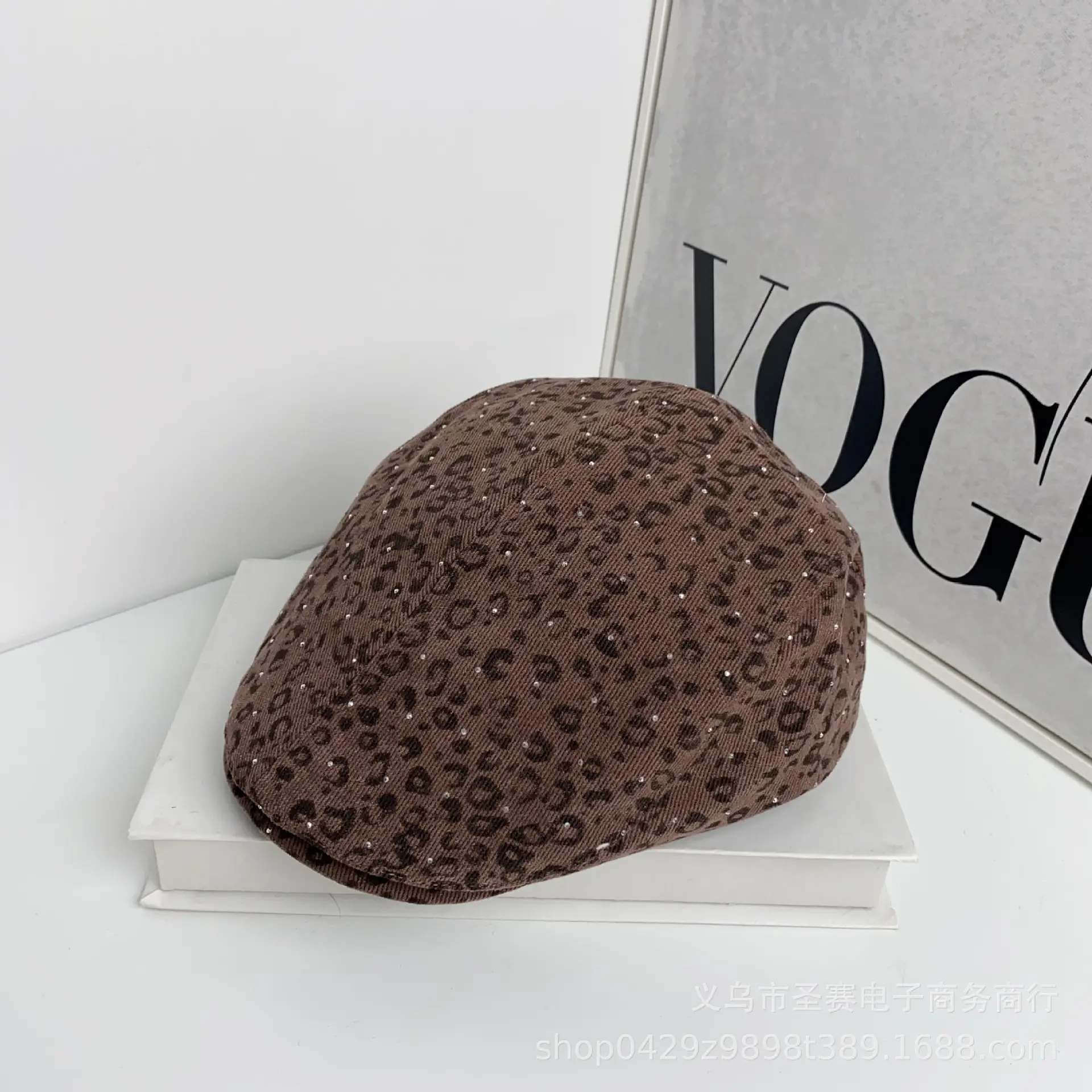 Japanese Gypsophila Rhinestone Leopard Print Hat - Image 3