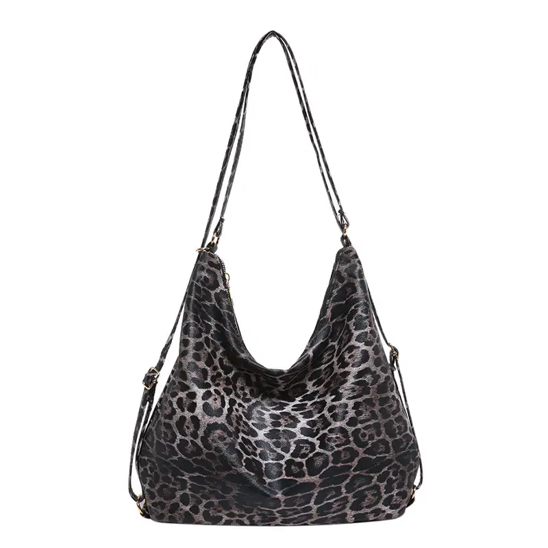 Leopard Print Soft Leather Bucket Bag for Women