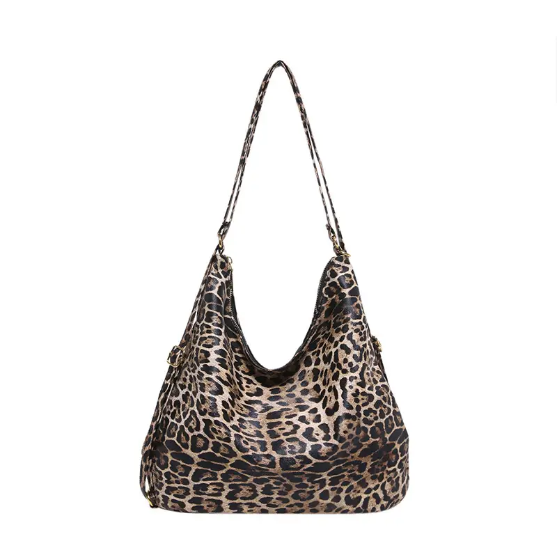 Leopard Print Soft Leather Bucket Bag for Women