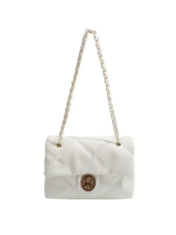 Women's Crossbody Bag with Rhombic Chain & Gold Logo - Image 8