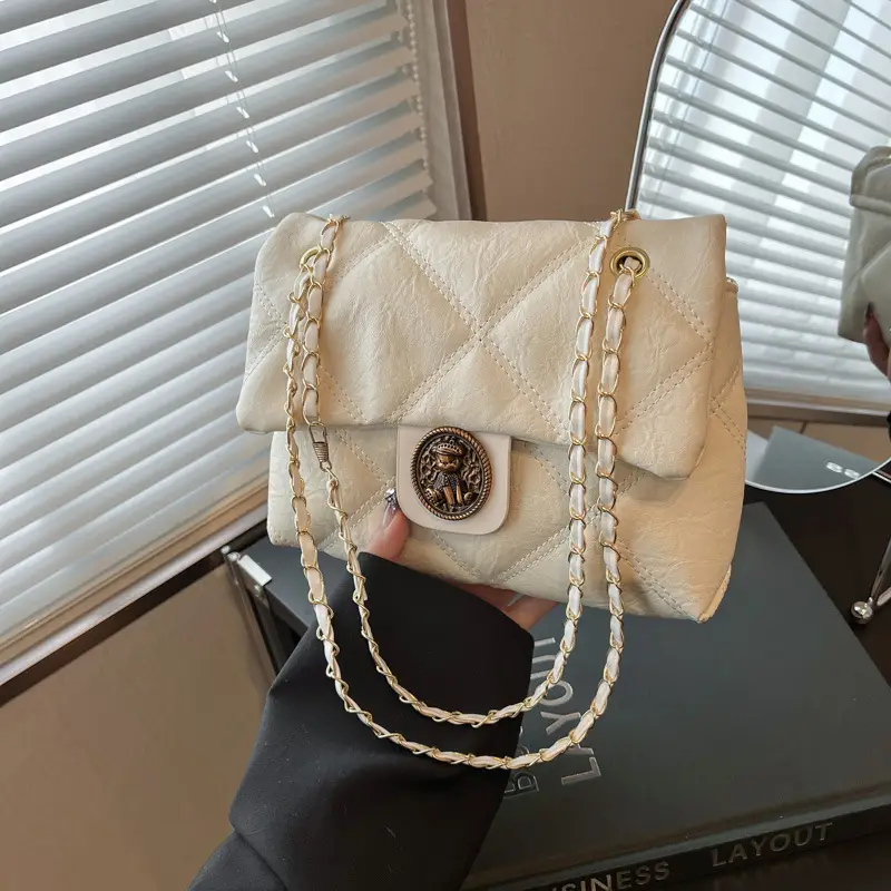 Women's Crossbody Bag with Rhombic Chain & Gold Logo - Image 2
