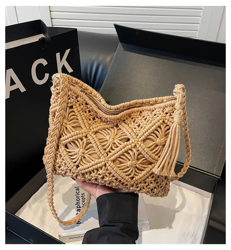 Korean Style Cotton Rope Tassel Bag 2025 Summer — feature 1
