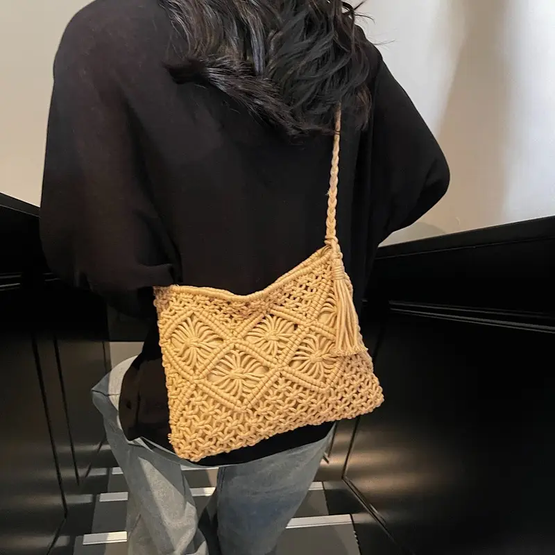 Korean Style Cotton Rope Tassel Bag 2025 Summer - Image 3