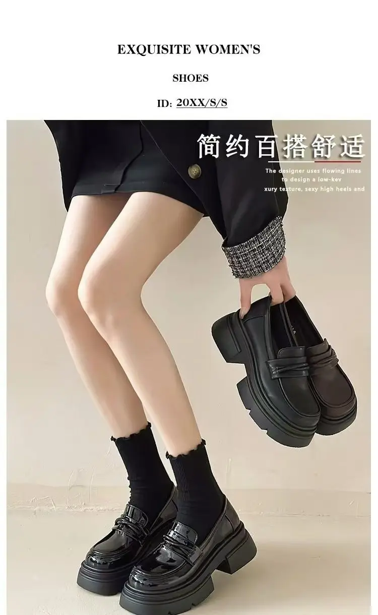 French Thick-soled Thick Heeled British Style Leather Shoes Women's 2025 New Spring Slip-on Shoes Black Loafers — feature 1