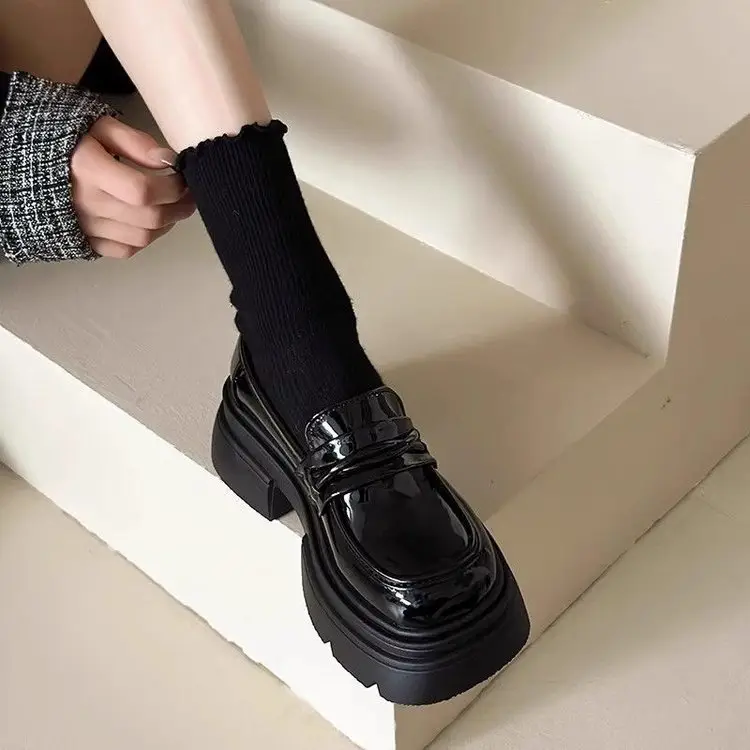 French Thick-soled Thick Heeled British Style Leather Shoes Women's 2025 New Spring Slip-on Shoes Black Loafers — feature 11