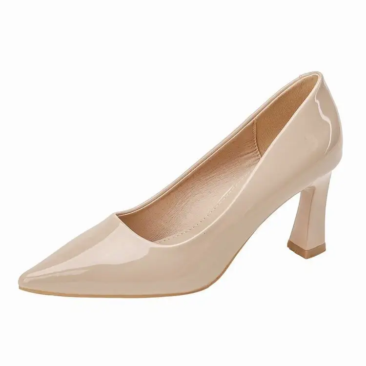 Nude High Heels Women's Thick Heel Soft Leather 2025 Spring New Elegant Pointed Toe Shoes with Skirts That Are Not Tiring for Feet 5cm Flats - Image 7