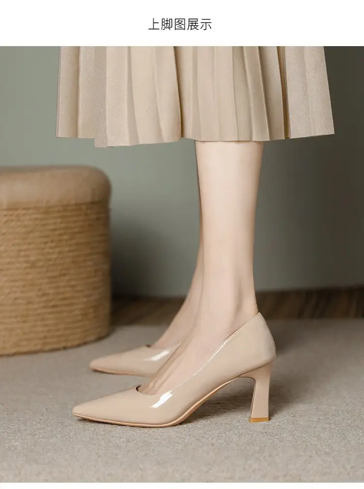 Nude High Heels Women's Thick Heel Soft Leather 2025 Spring New Elegant Pointed Toe Shoes with Skirts That Are Not Tiring for Feet 5cm Flats — feature 1