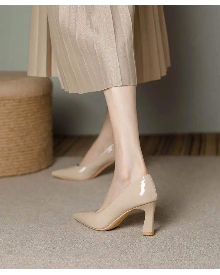 Nude High Heels Women's Thick Heel Soft Leather 2025 Spring New Elegant Pointed Toe Shoes with Skirts That Are Not Tiring for Feet 5cm Flats — feature 10