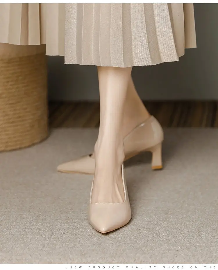 Nude High Heels Women's Thick Heel Soft Leather 2025 Spring New Elegant Pointed Toe Shoes with Skirts That Are Not Tiring for Feet 5cm Flats — feature 11