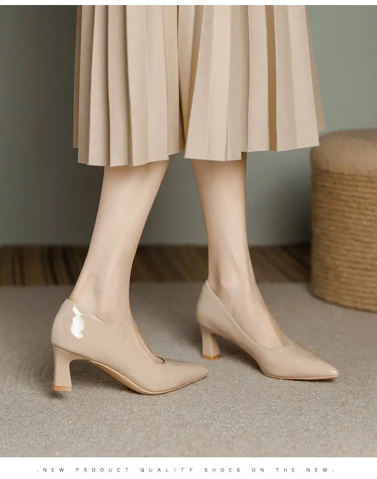 Nude High Heels Women's Thick Heel Soft Leather 2025 Spring New Elegant Pointed Toe Shoes with Skirts That Are Not Tiring for Feet 5cm Flats — feature 12