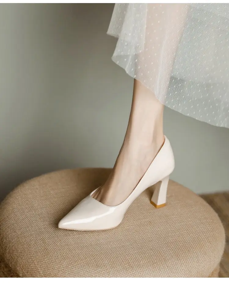 Nude High Heels Women's Thick Heel Soft Leather 2025 Spring New Elegant Pointed Toe Shoes with Skirts That Are Not Tiring for Feet 5cm Flats — feature 13