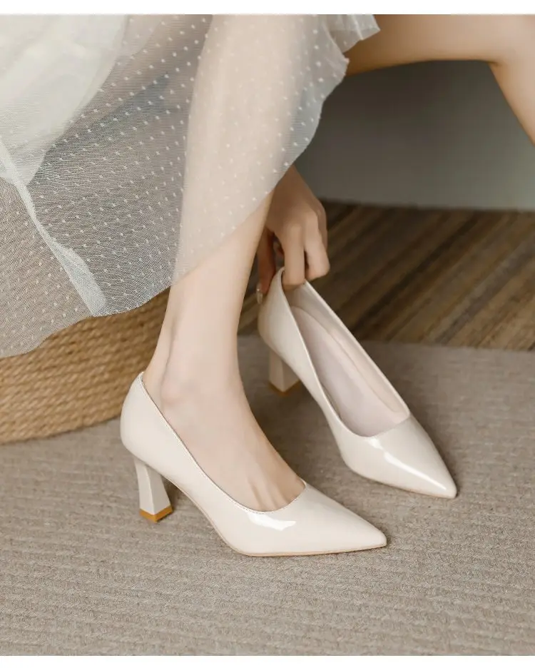 Nude High Heels Women's Thick Heel Soft Leather 2025 Spring New Elegant Pointed Toe Shoes with Skirts That Are Not Tiring for Feet 5cm Flats — feature 15