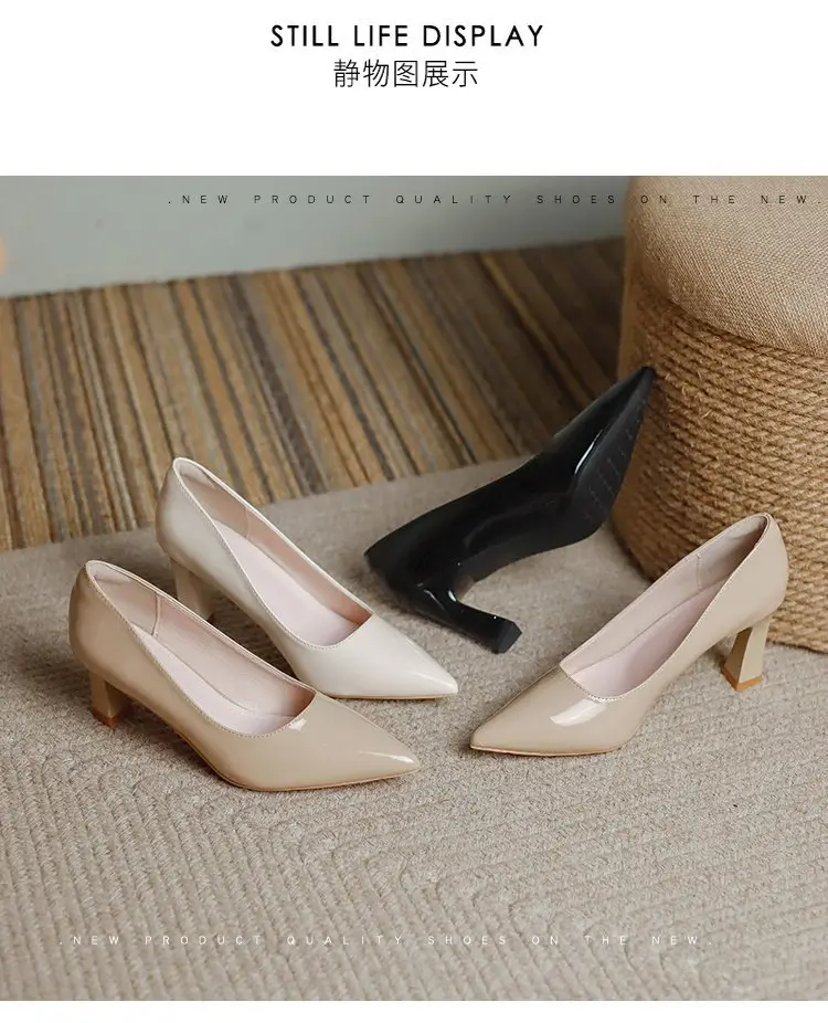 Nude High Heels Women's Thick Heel Soft Leather 2025 Spring New Elegant Pointed Toe Shoes with Skirts That Are Not Tiring for Feet 5cm Flats — feature 16