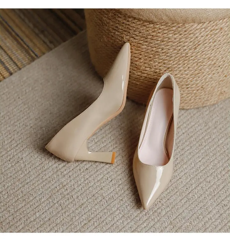 Nude High Heels Women's Thick Heel Soft Leather 2025 Spring New Elegant Pointed Toe Shoes with Skirts That Are Not Tiring for Feet 5cm Flats — feature 17