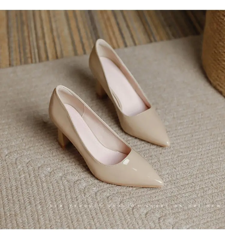 Nude High Heels Women's Thick Heel Soft Leather 2025 Spring New Elegant Pointed Toe Shoes with Skirts That Are Not Tiring for Feet 5cm Flats — feature 18