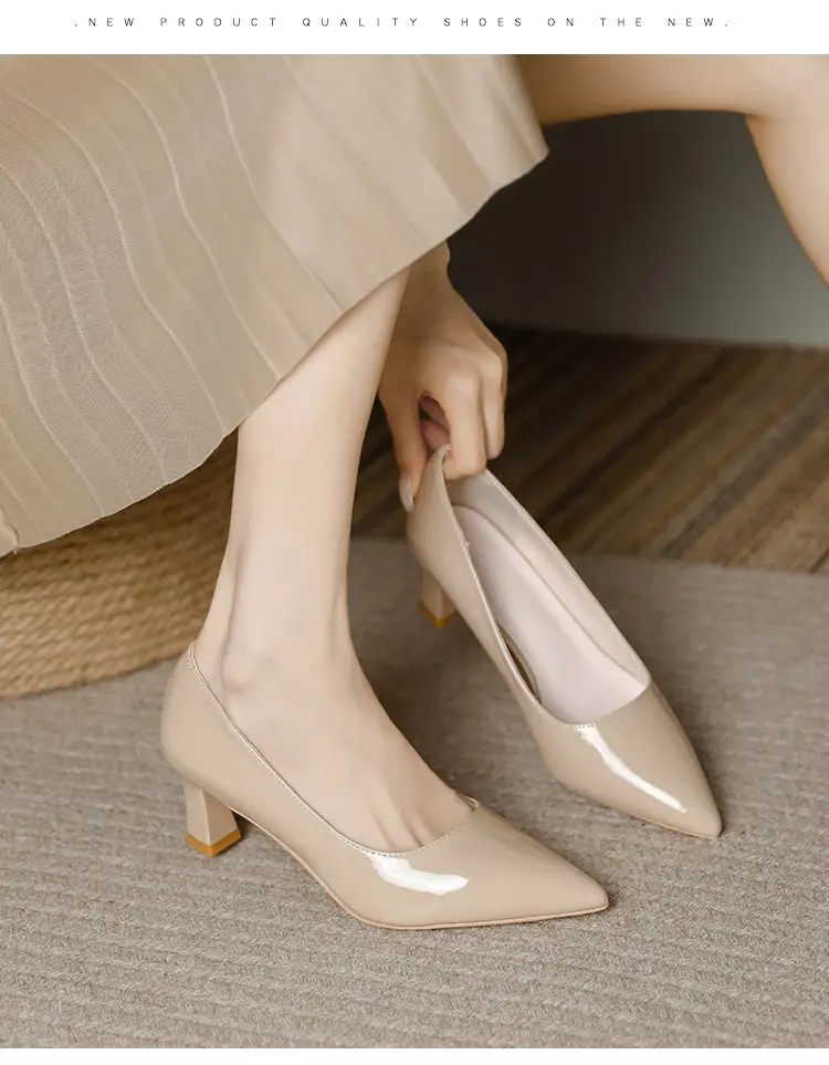 Nude High Heels Women's Thick Heel Soft Leather 2025 Spring New Elegant Pointed Toe Shoes with Skirts That Are Not Tiring for Feet 5cm Flats — feature 8