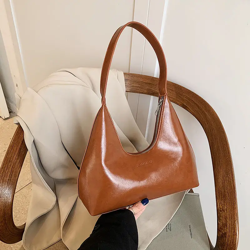 Women's Brown Leather Underarm Bag 2025 Spring - Image 6
