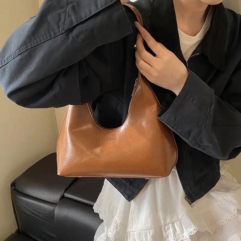 Women's Brown Leather Underarm Bag 2025 Spring - Image 8