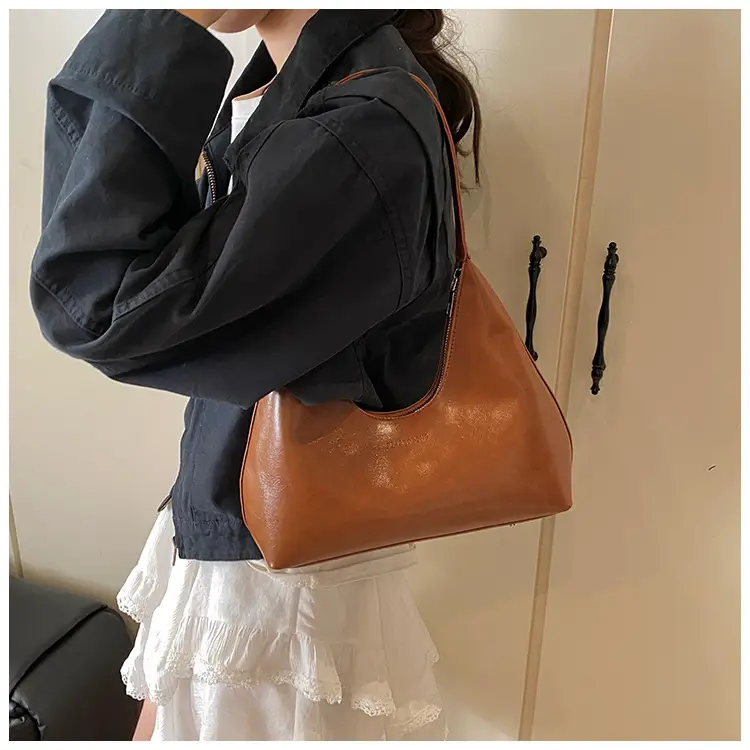 Women's Brown Leather Underarm Bag 2025 Spring — feature 13