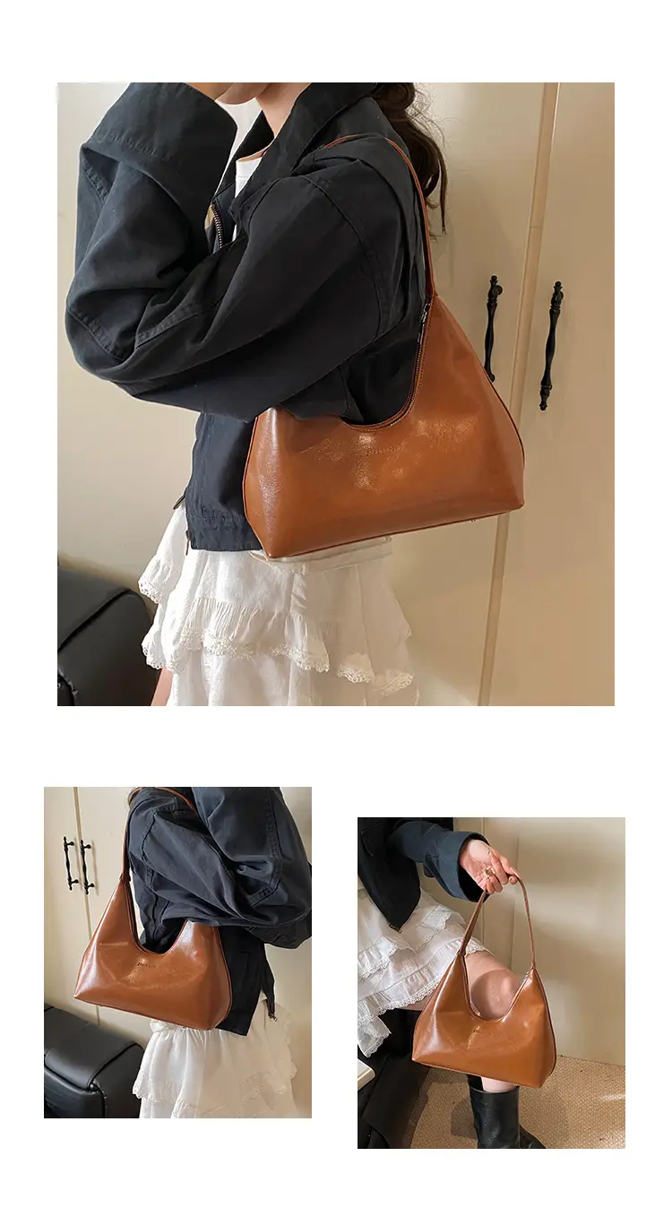 Women's Brown Leather Underarm Bag 2025 Spring — feature 7