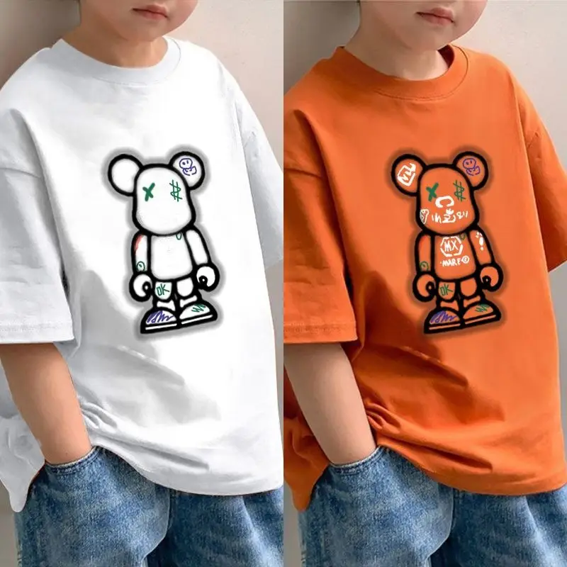 Cotton Bear Print Boys T-Shirt Red Blue 2025 - Image 13