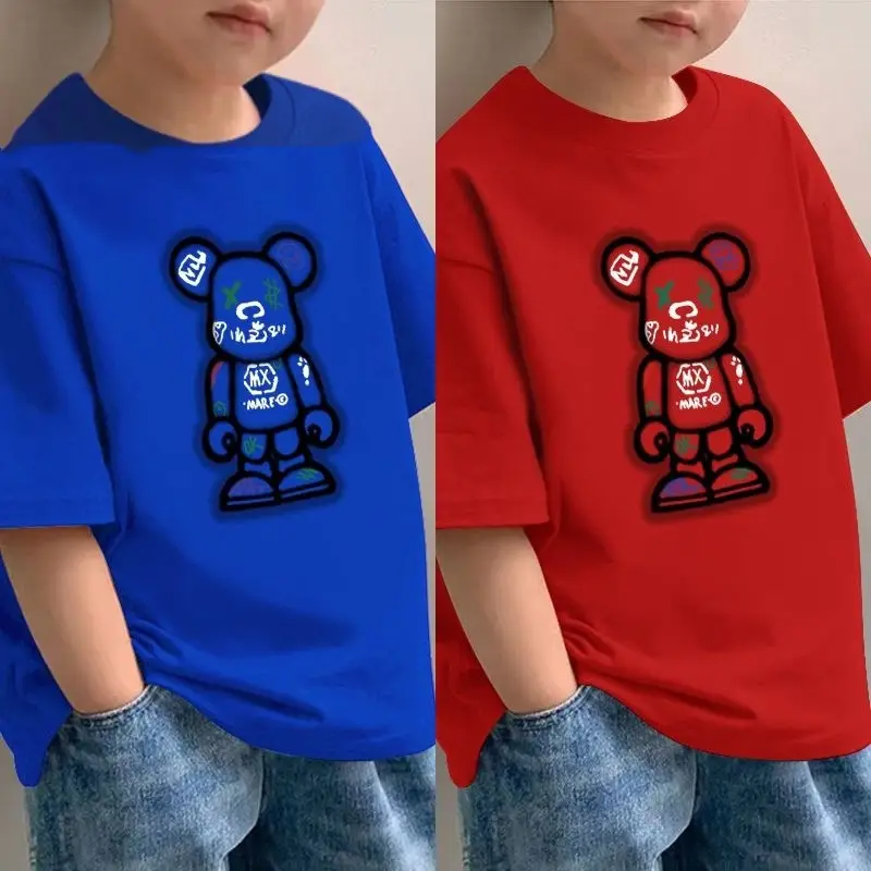 Cotton Bear Print Boys T-Shirt Red Blue 2025 - Image 14