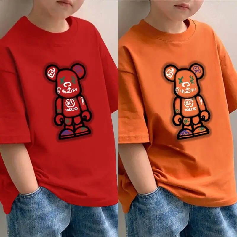 Cotton Bear Print Boys T-Shirt Red Blue 2025 - Image 10