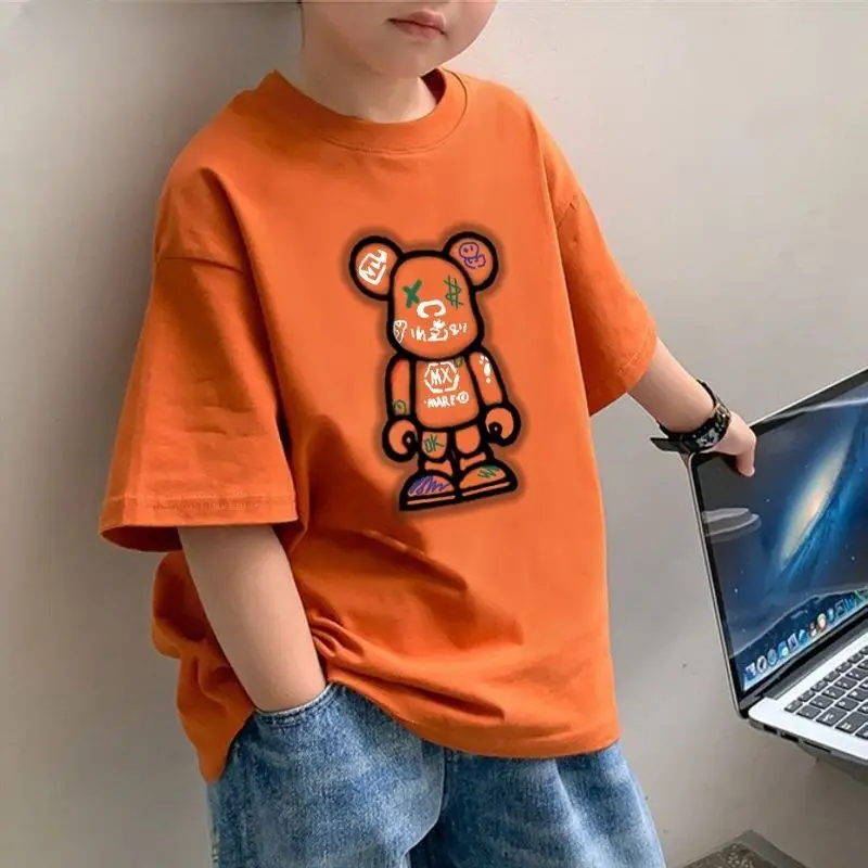 Cotton Bear Print Boys T-Shirt Red Blue 2025 - Image 2