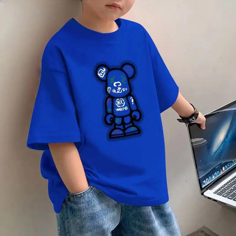 Cotton Bear Print Boys T-Shirt Red Blue 2025 - Image 3