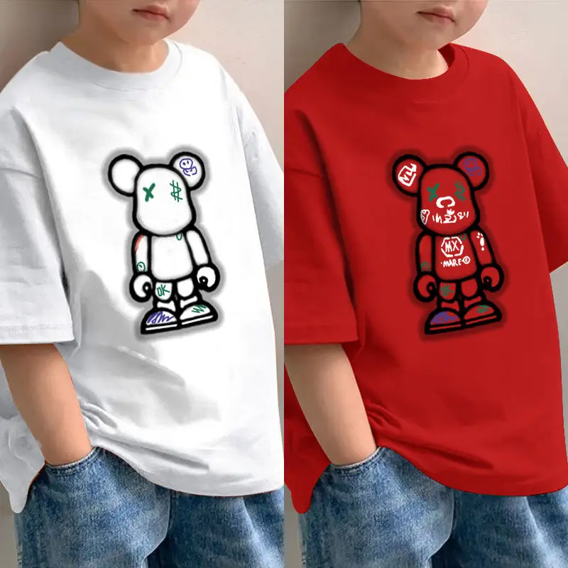 Cotton Bear Print Boys T-Shirt Red Blue 2025 - Image 6