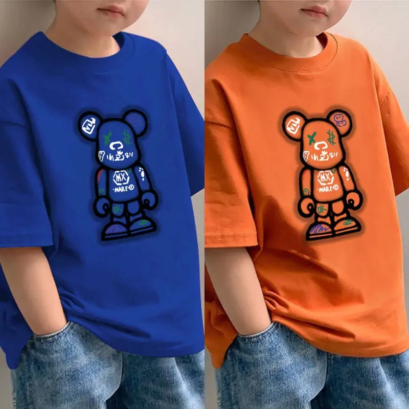 Cotton Bear Print Boys T-Shirt Red Blue 2025 - Image 9