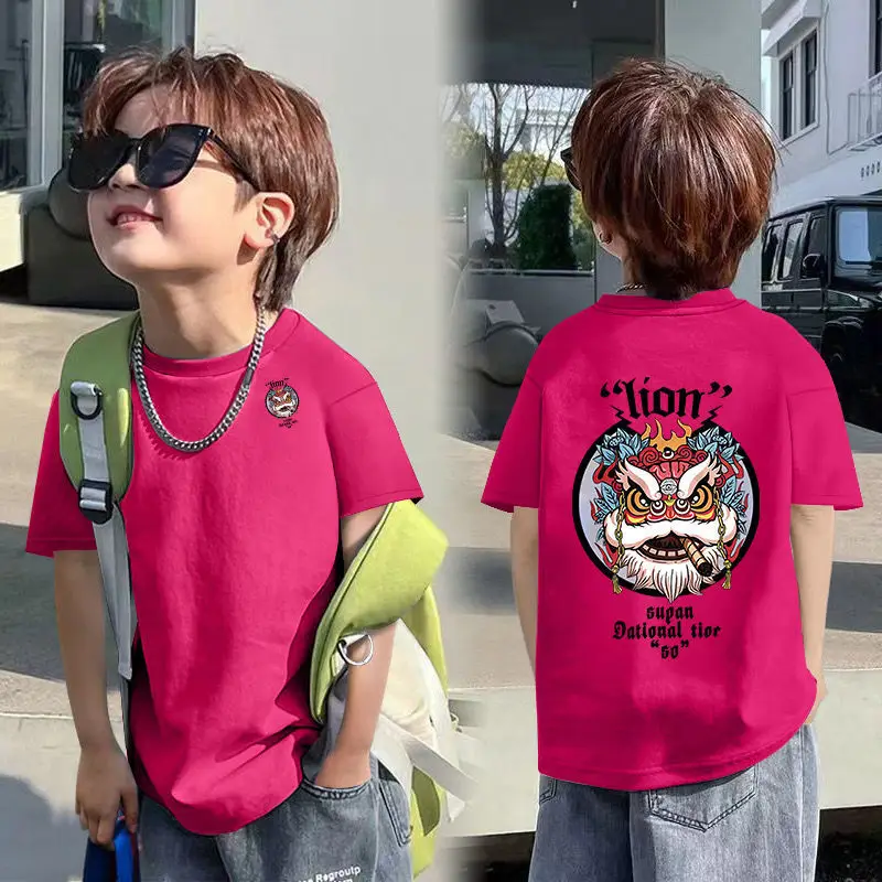 Boys Cotton T-Shirt Summer Cartoon Mid Big Kids Loose Handsome - Image 21